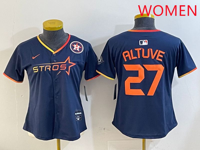 Women Houston Astros #27 Altuve Drak Blue Three generations Joint Name 2025 Nike MLB Jersey style 41011->women mlb jersey->Women Jersey